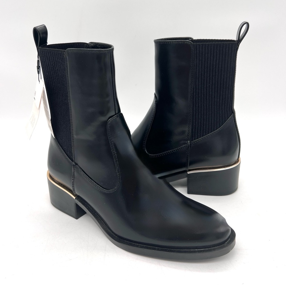 ZARA Black Heeled Boots With Gold Trim 8 (39)
